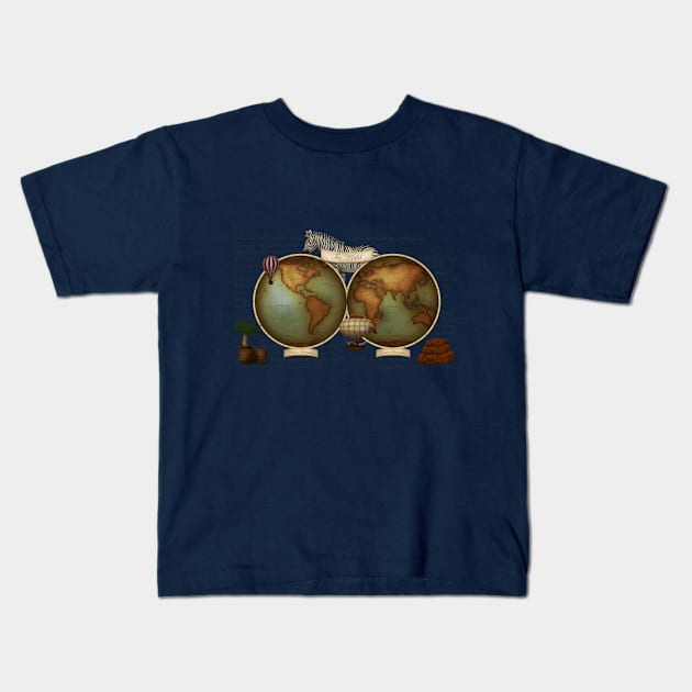 Neo-Victorian World Map Kids T-Shirt by Mozartini